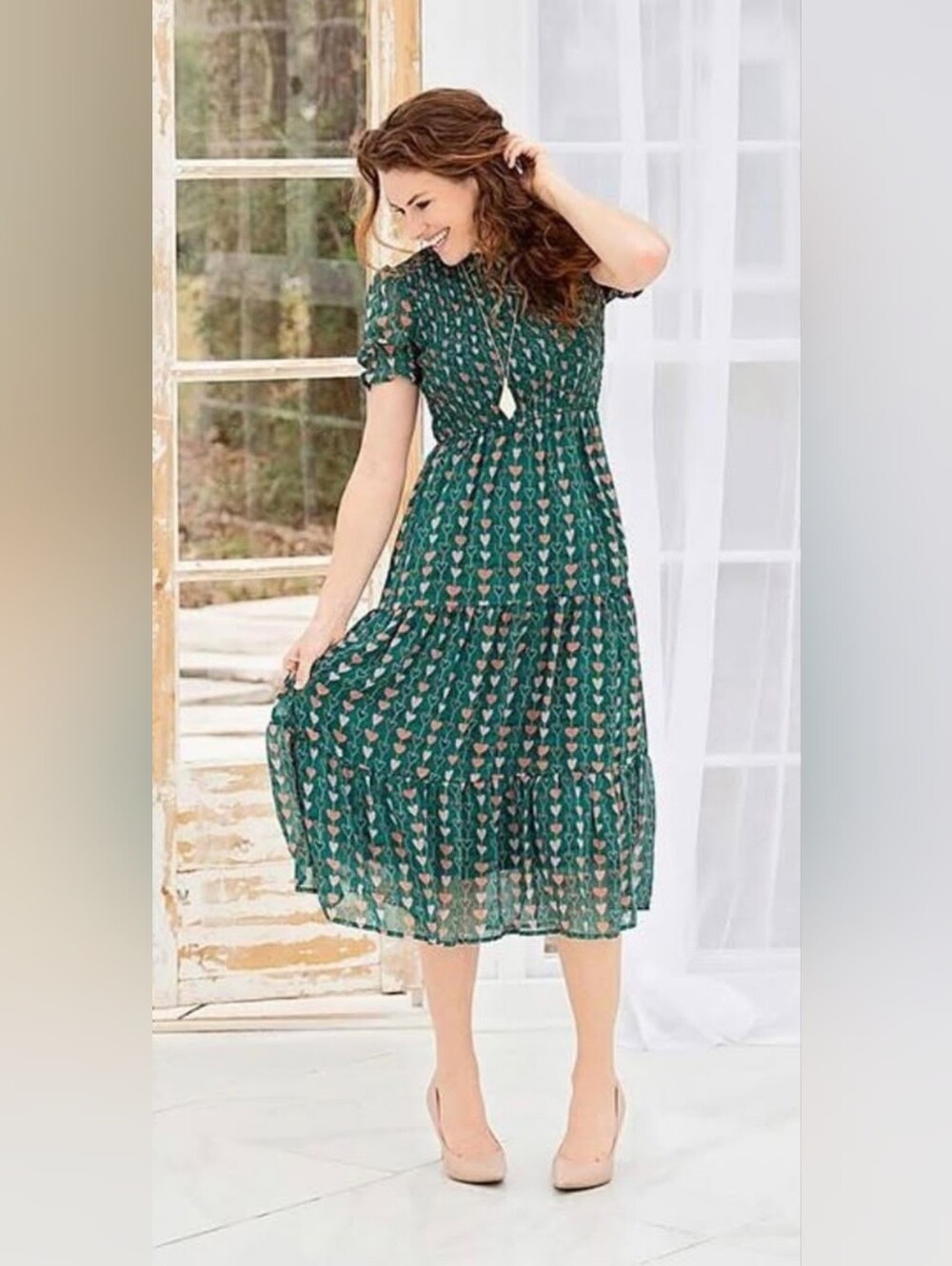 Ivy City Co Heart Print Smocked Dress – Size XS - Picture 3 of 7